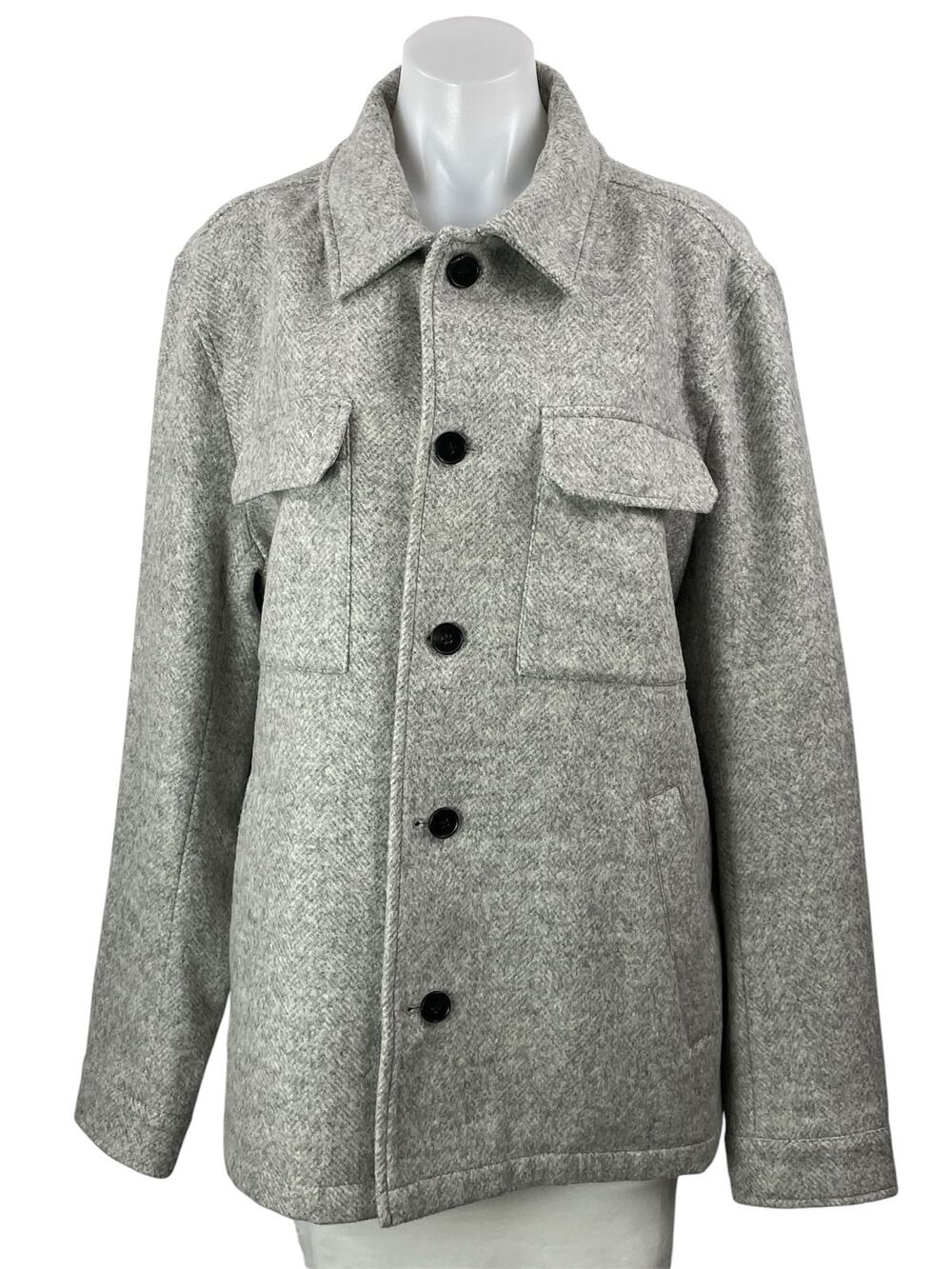 Reiss Atelier Gray Italian Wool Utility Button Down Pocket Shirt Jacket Size XL